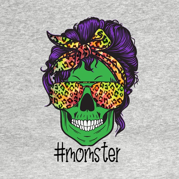 Mom of Monsters, Halloween Mom Life Skull Cheetah Tie Dye by PIIZ